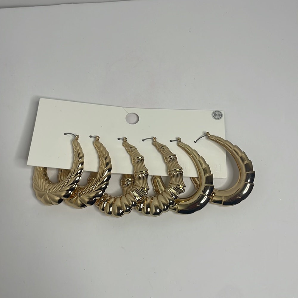Gold Bamboo Earrings 3 Pair